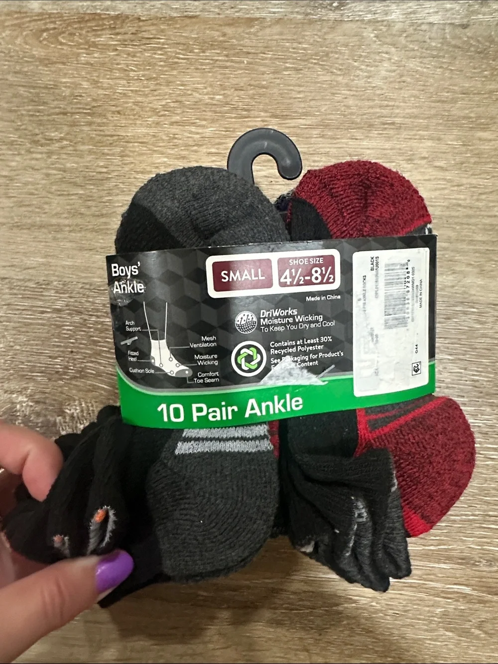Boys' 10-Pack Ankle Socks - Gray & Red small shoes 4 1/2- 8 1/2